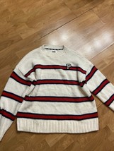 Victoria Secret Pink Boyfriend Sweater Knit Campus Crew Tee Pullover Stripes L - £23.85 GBP