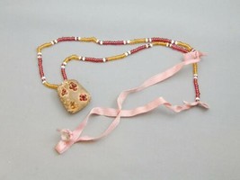 Antique Victorian Seed Bead &amp; Silk Ribbon Necklace 24&quot; NR - £23.59 GBP
