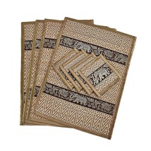Set of 4 Mighty Elephant Bronze Silk Trim Reed Placemats and Coasters - $17.19