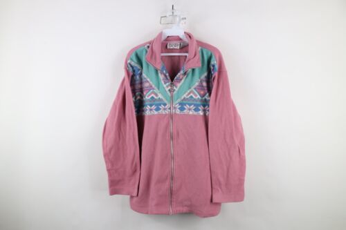 Vtg 90s Streetwear Womens Large Faded Pastel Southwestern Full Zip Fleec... - $34.60