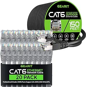 GearIT 20Pack 5ft Cat6 Ethernet Cable &amp; 150ft Cat6 Cable - $189.99