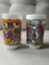 Milk Glass Mugs Set of 2 From France Medieval Times Music Dancing French - $17.66