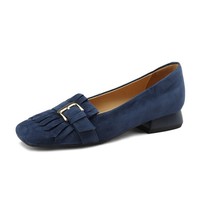 Sqaure Toe Daliy Shoes Real Suede Pumps On Heel 2.5 CM French Style Retro Low He - £97.19 GBP