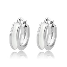 White Epoxy Irregular Hoop Huggie Rhodium Plated Earrings Women&#39;s Jewelry Gifts - £45.34 GBP+