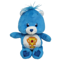 8" 2003 Care Bears Blue Champ Bear Yellow Trophy Stuffed Animal Plush Toy - $23.75