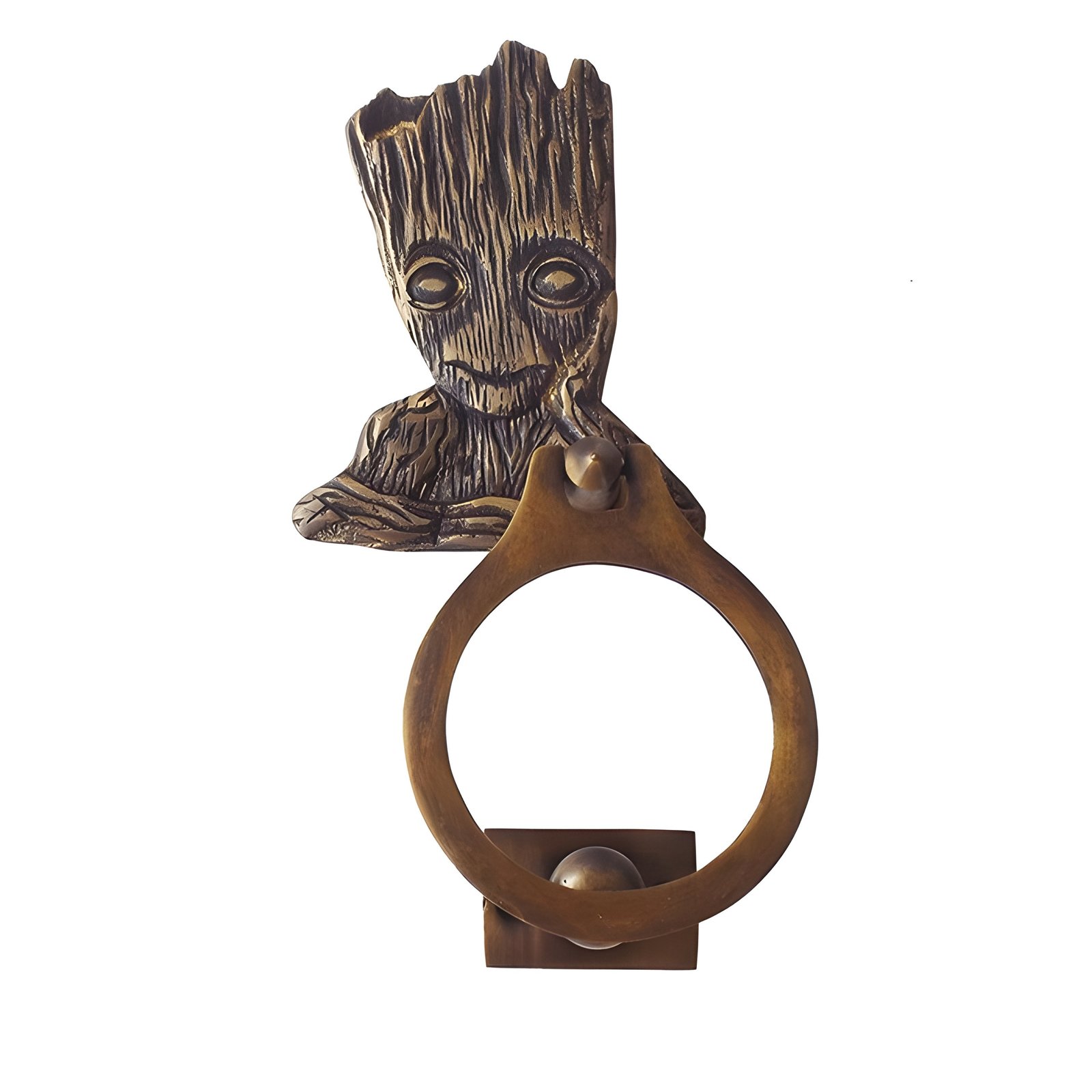 Vintage Groot Statue Brass Door Knocker Earrings 7&quot; Tree Man Ring Doorbell  - $89.00