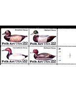 U S Stamps - Plate Block - Folk Art - Broadbill Decoy 22 cent stamps - £2.19 GBP