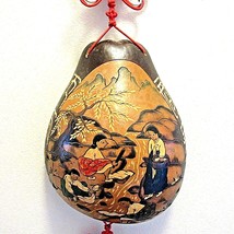 Vintage Carved Asian Gourd Shell Women Washing Clothing Wall Hanging - £27.62 GBP