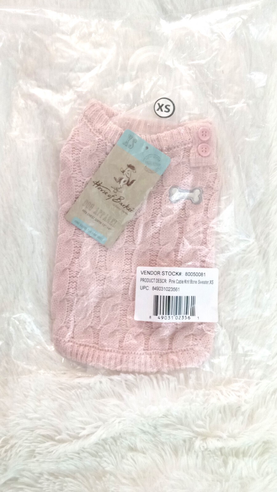 House of Barker Cable Knit/Bone, Dog Sweater - Pink (XS/12"-14" Chest Girth) NEW Item image 4