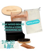 REVALATION Beard Grooming Growth Kit MENS GIFT SET Brush &amp; Comb Wood Box - $14.84