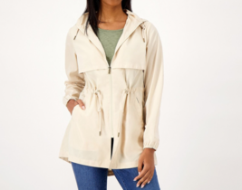 zuda Woven Cinched Waist Hooded Anorak Jacket Sand, Large - £15.81 GBP