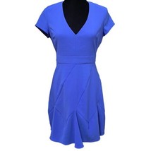 Bar III Blue Cobalt Glaze V Neck Fit &amp; Flare Dress Size 2 - £22.02 GBP
