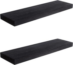 Jairs Floating Shelves For Wall - Set Of 2, 24&quot; X 7&quot; Black Solid Wood Wall - $38.97