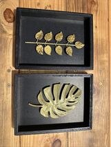 Pair Of Black Shadow Box Wall Art With Gold Leaf Motifs.  Modern.  6”x8”... - $24.75