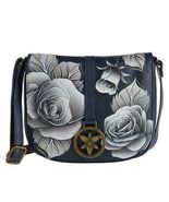 Anuschka Women&#39;s Hand-Painted Leather Saddle Crossbody Bag Romantic Rose... - $163.65 CAD