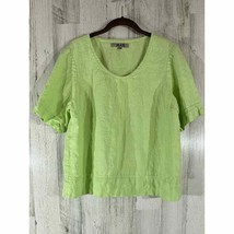 Flax Womens Lime Green Shirt Top Size Medium 100% Linen Short Sleeve - £23.33 GBP