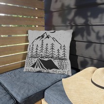 Outdoor Throw Pillow | Wander More Camping Scene Nature Adventure Black and Whit - £25.52 GBP+