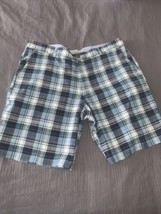 LL Bean Shorts Mens 40 Plaid Chino Pockets Flat Front Blue Casual Lightweight - £14.23 GBP