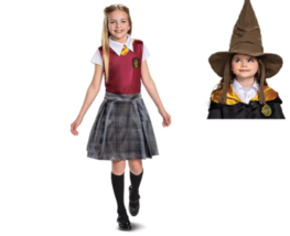 Girls Harry Potter Gryffindor Halloween Costume Dress, Collar &amp; Hat 3 Pc... - £20.66 GBP