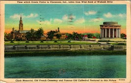 Vincennes Indiana IN From West Bank Wabash River Linen Postcard Cemetery T17 - £2.39 GBP