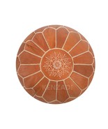 Moroccan leather pouf, round pouf, berber pouf, Light Brown with Beige e... - $81.85 CAD