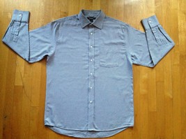 Express Dress Shirt Men&#39;s Long Sleeve Blue/White Cotton Mini Houndstooth Shirt  - £17.39 GBP