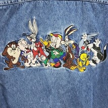 90s Looney Tunes Denim Shirt Acme Kids Sz L Long Sleeve Button-Up Rare 1993  - $49.49