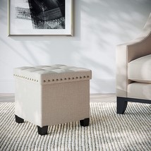 Foldable Storage Ottoman With A Footrest And Seat By Nathan James,, In Beige. - £42.97 GBP