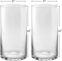 Set Of 2 Glass Cylinder Vases, Each Measuring 10 Inches Tall, Or Flower Vases. - £32.48 GBP