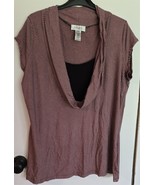 Womens Plus 2X Nine West Pink Black Stripes Short Sleeve Shirt Top Blouse - $25.80 CAD