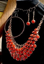 "Reinvented" Bib Style Faceted Orange Glass Tiered Necklace Set - $30.00