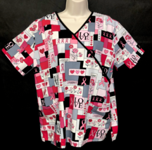 SB Scrubs Shirt Sz Medium Love Faith Breast Cancer Awareness Hearts Ribb... - $17.95