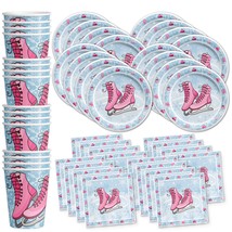 Ice Skating Birthday Party Supplies Set Plates Napkins Cups Tableware Kit For 16 - £24.66 GBP