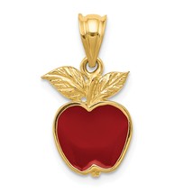 14K Yellow Gold Red Enamel Apple Pendant Charm Jewelry 20mm x 10mm - £113.68 GBP
