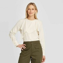 Who What Wear Women&#39;s Scarf Crew Neck Long Sleeve Blouse Cream Size X-Small - £7.54 GBP