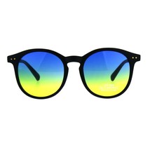 Womens Round Horn Rim Sunglasses Matte Black Frame Ombre 2 Tone Color Lens - £8.63 GBP