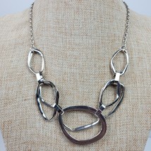 Vintage Style Necklace 20&quot; Inch Long Silver Tone w/ Interlocking Circles - £9.94 GBP