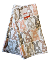 T-Fal Rabbit Tales Kitchen Towels Cotton 2-Pc Peach Green Brown Beige on White - $17.57