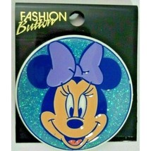Disney Minnie Mouse Pin Button Blue Sparkle Purple Bow Acrylic Vintage 1985 - £12.59 GBP