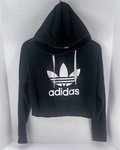 Adidas Womens Trefoil Logo Sz M Black Crop Pullover Hoodie Sweatshirt Hood - £13.88 GBP
