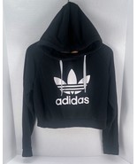 Adidas Womens Trefoil Logo Sz M Black Crop Pullover Hoodie Sweatshirt Hood - £13.65 GBP