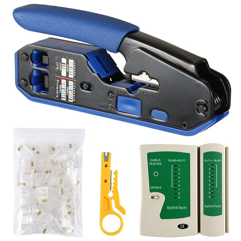 Network Cable Tester RJ45 Cp Tool Kit CAT5 CAT5E CAT6 Cping Tool Kit 50PCS RJ45 - £60.03 GBP