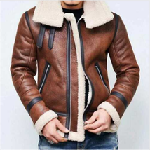 Men&#39;s B3 Aviator Pilot Fur BELTED Shearling Bomber BROWN Leather Jacket/coat - £124.95 GBP