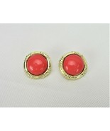 Vintage Costume Jewelry, Gold Tone Setting, Red Plastic Cabochon Earring... - $163.61 MXN