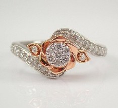 2Ct Round Cut CZ VVS1 Diamond Flower Engagement Ring 14k Two Tone Gold Finish - £124.88 GBP