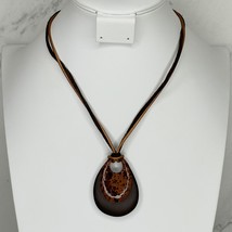 Chico&#39;s Vintage Brown Pendant on Double Cord and Gold Tone Necklace - £13.21 GBP