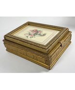 Vintage Antique Wooden Picture Frame Jewelry Box Floral Glass Top And Mi... - £30.95 GBP