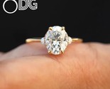 2ct Oval Ring, 9x7mm Oval moissanite Diamond Hidden Halo Engagement Ring... - $755.00