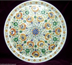 White Marble Serving Dish Plate Hakik Gemstone Marquetry Inlay Home Kitchen Art  - £531.25 GBP