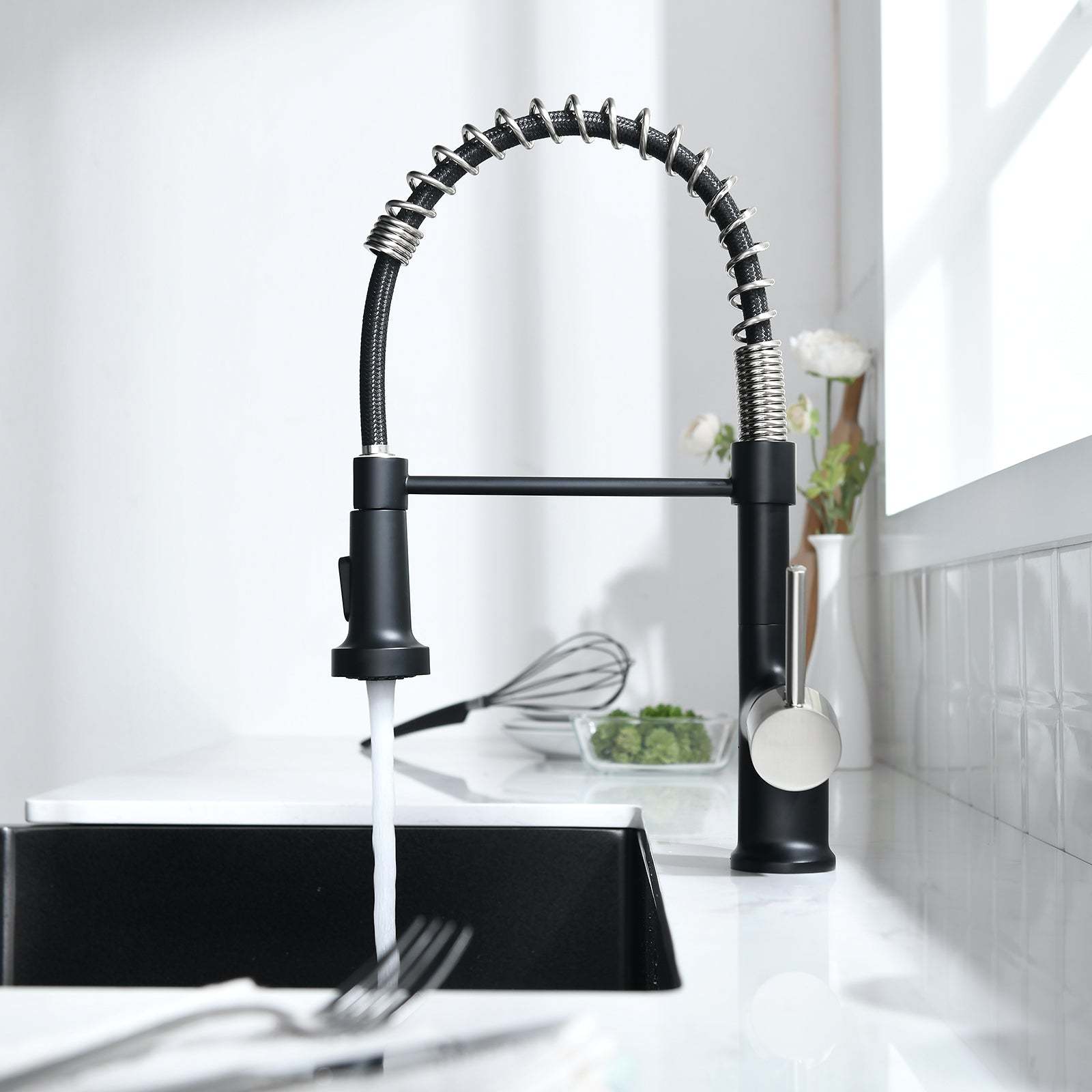 Black & Nickel Kitchen Faucet w/ Pull-Down Sprayer Item image 7